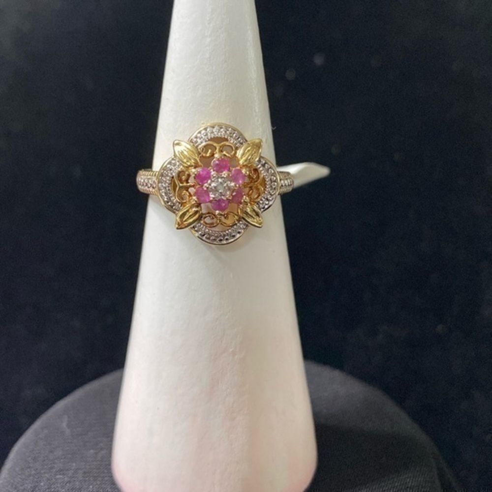 925 Ruby & Gold Floral Ring